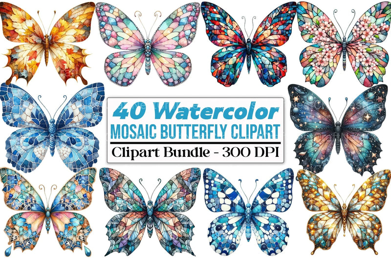 Mosaic Butterfly Clipart Bundle - CraftNest - Digital Crafting and Art