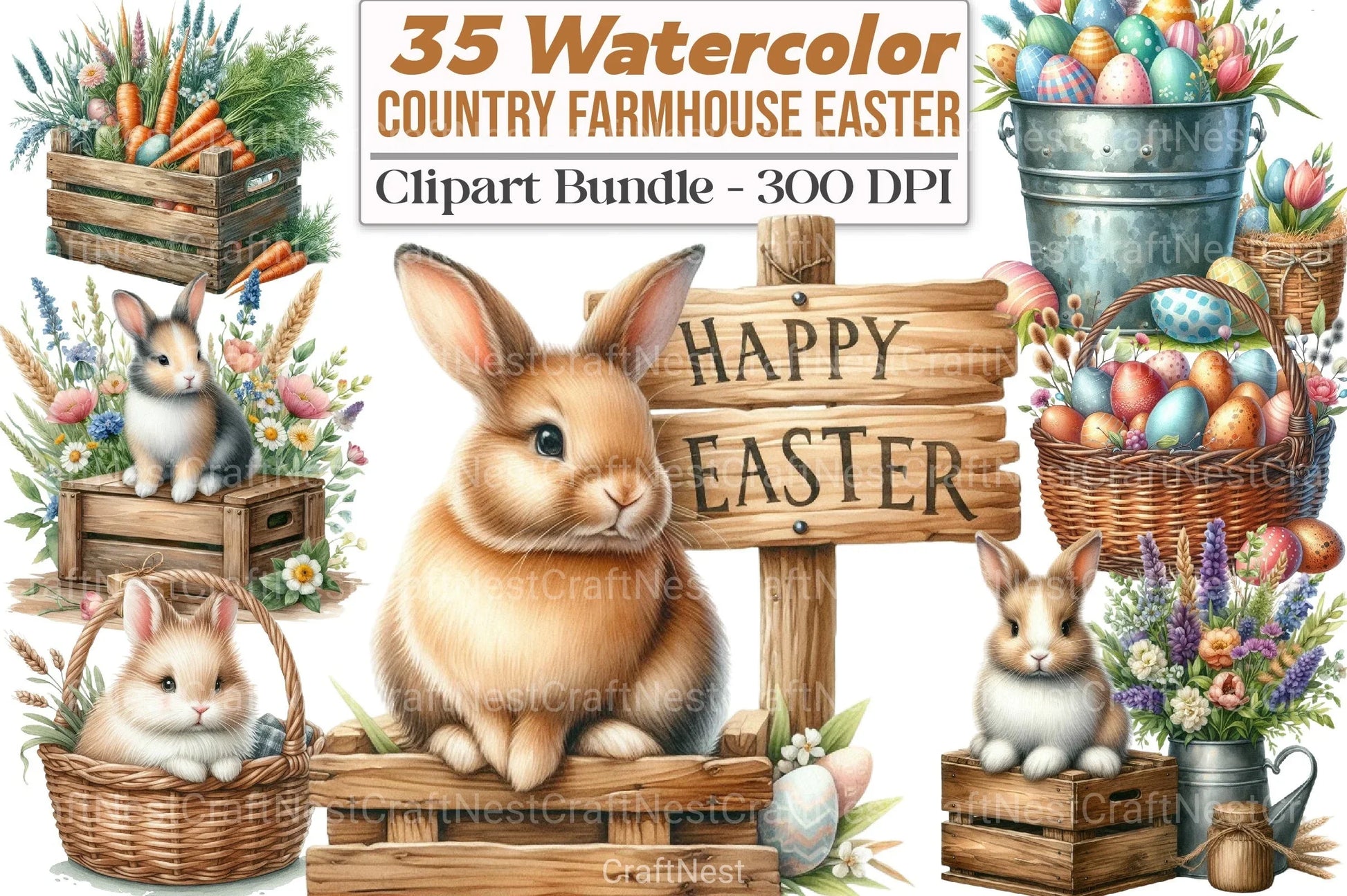 Country Farmhouse Easter Clipart Bundle 2 - CraftNest - Digital Crafting and Art