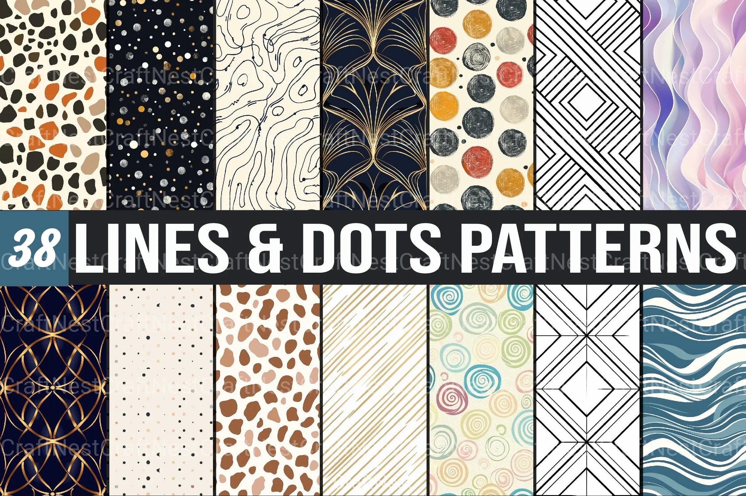 Lines & Dots Patterns Digital Paper - CraftNest - Digital Crafting and Art