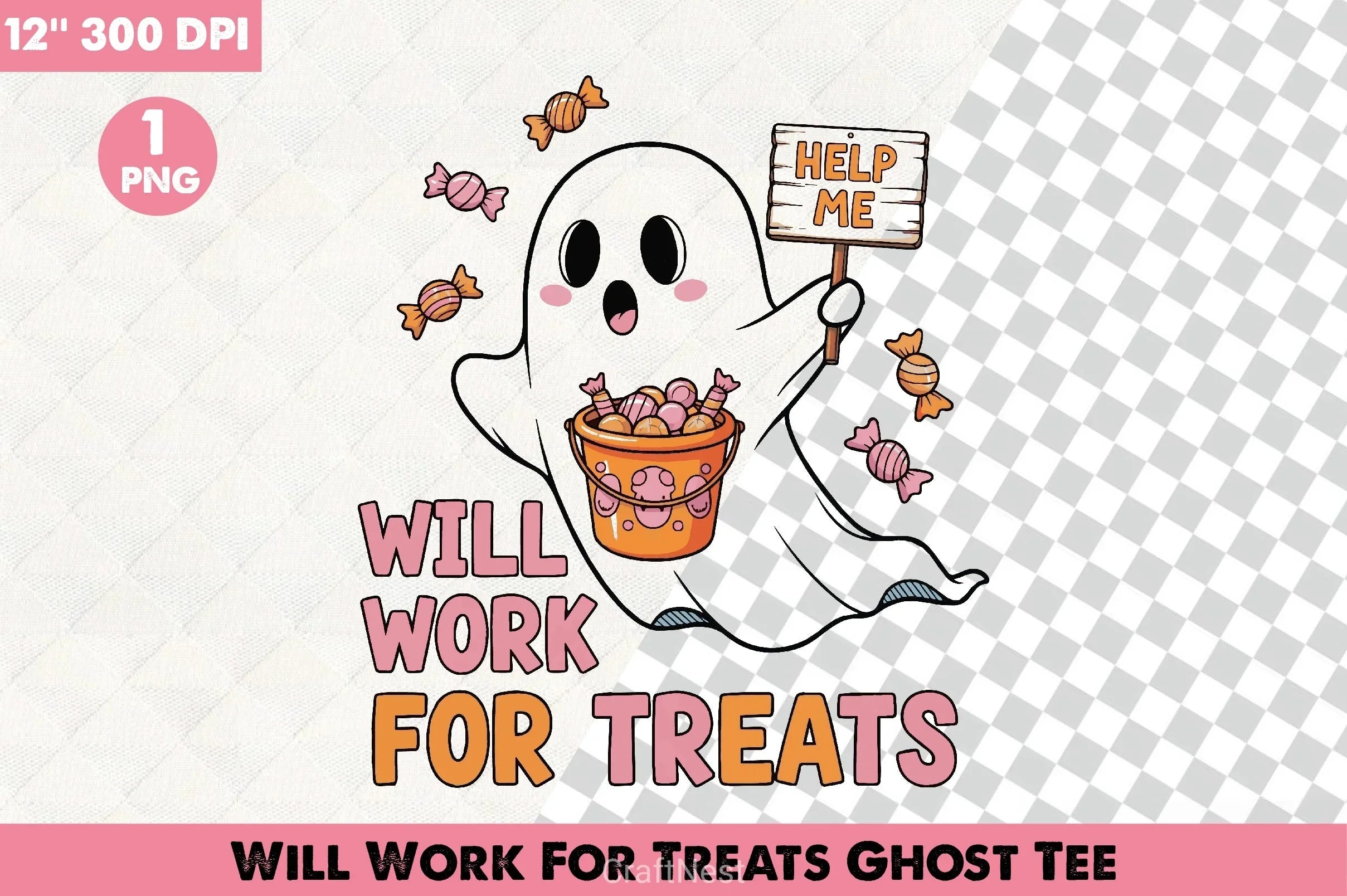 Will Work For Treats Ghost Tee Bundle - CraftNest - Digital Crafting and Art