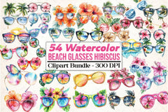 Tropical Summer Beach Glasses Hibiscus Clipart Bundle - CraftNest - Digital Crafting and Art