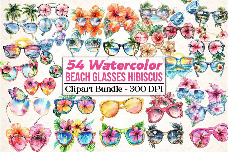 Tropical Summer Beach Glasses Hibiscus Clipart Bundle - CraftNest - Digital Crafting and Art