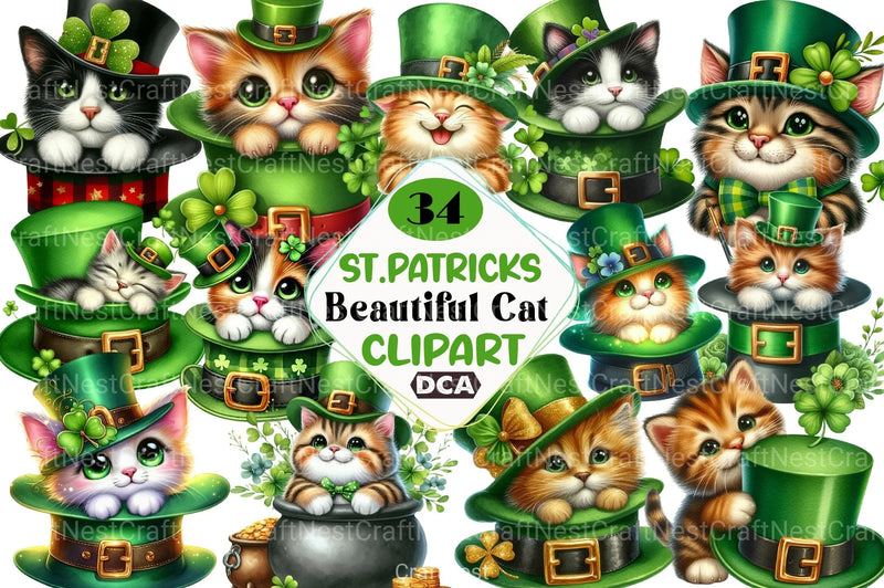 St. Patrick's Day Cat Peeking Hat Clipart Bundle - CraftNest - Digital Crafting and Art