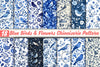 Blue Birds & Flowers Chinoiserie Pattern Clipart Bundle
