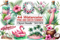 Pink and Green Summer Clipart Bundle 78 - CraftNest - Digital Crafting and Art