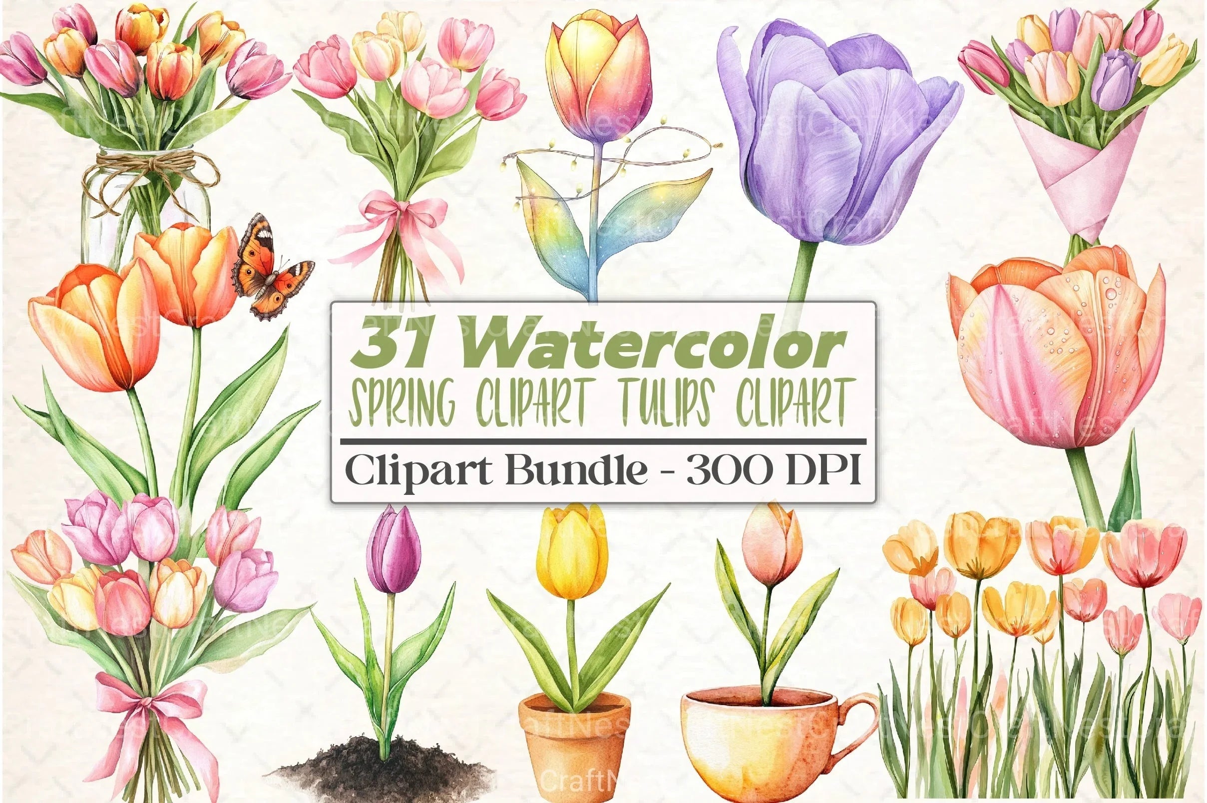 Spring Tulips Clipart Bundle 99 - CraftNest - Digital Crafting and Art