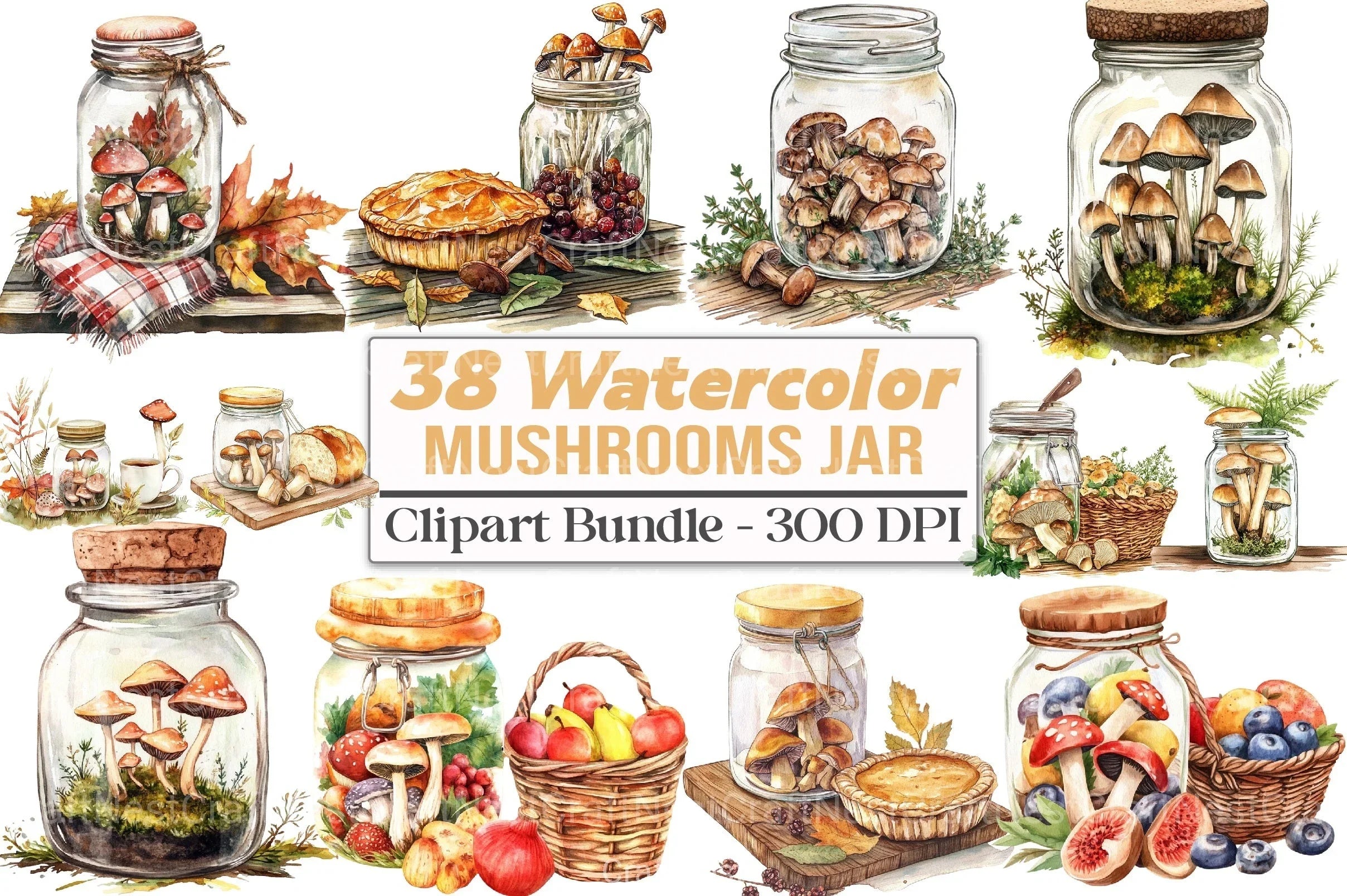 Mushroom Jar Clipart Bundle - CraftNest - Digital Crafting and Art
