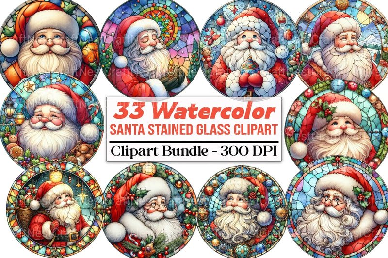 Round Santa Stained Glass Clipart Bundle 99 - CraftNest - Digital Crafting and Art