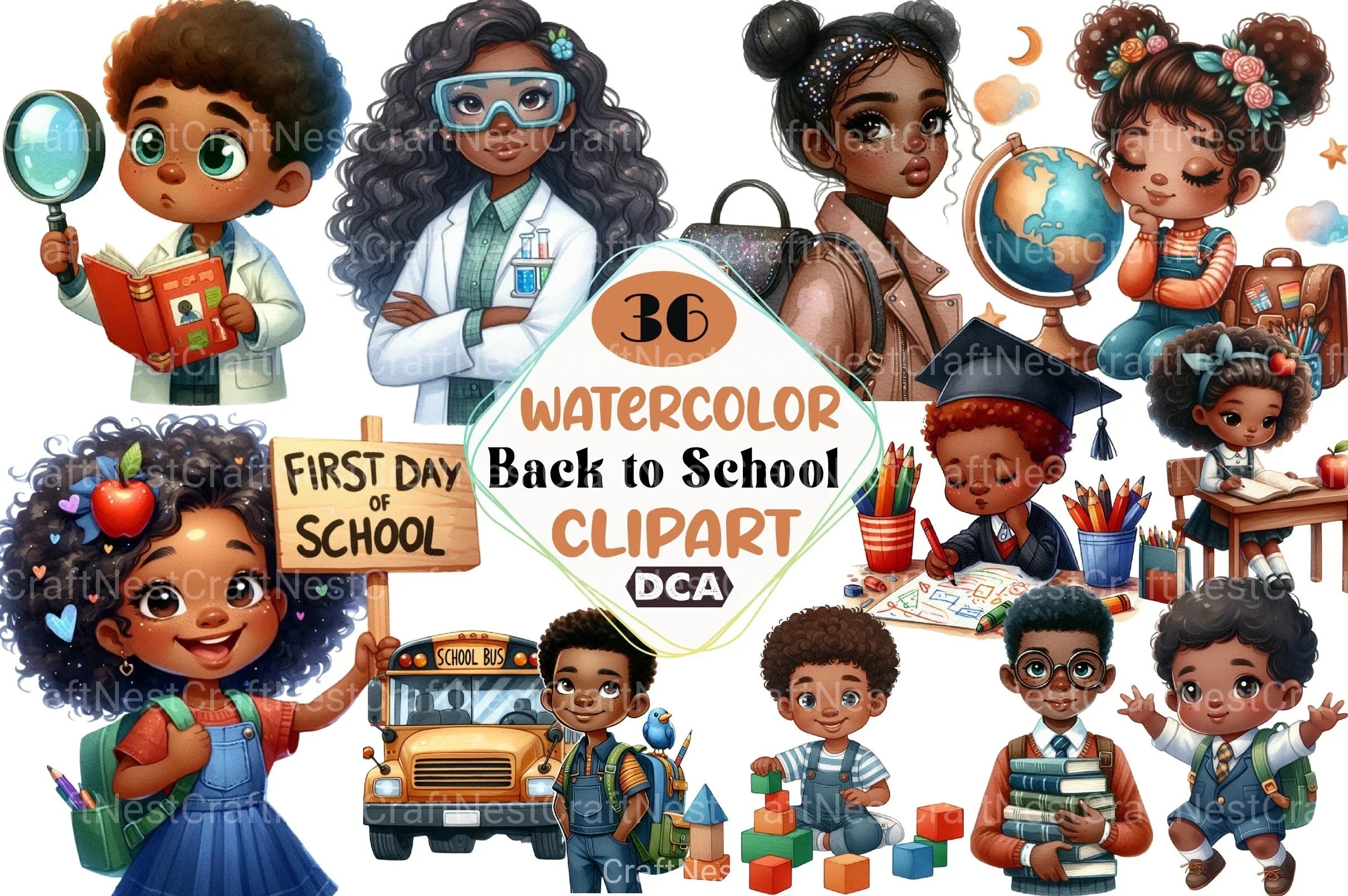 Black Kids Back to School Clipart Bundle - CraftNest - Digital Crafting and Art