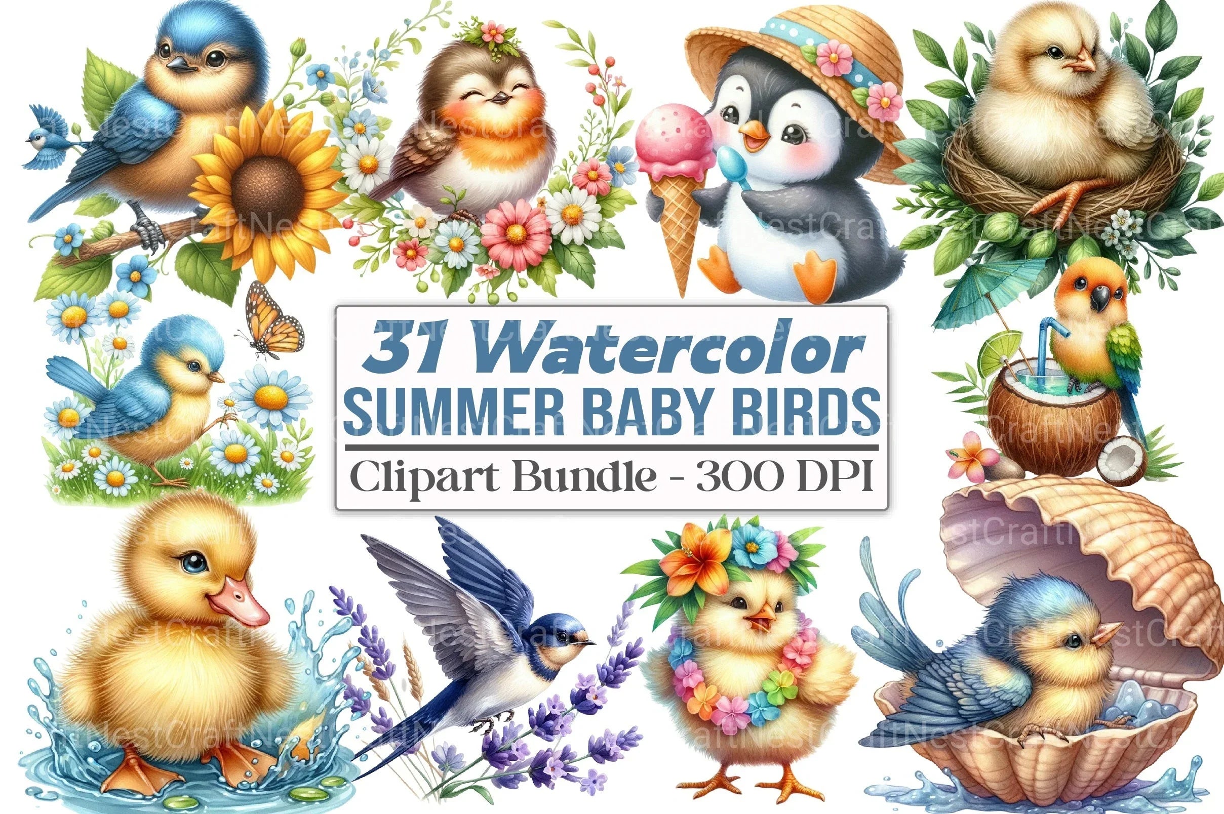 Summer Baby Birds Clipart Bundle 25 - CraftNest - Digital Crafting and Art