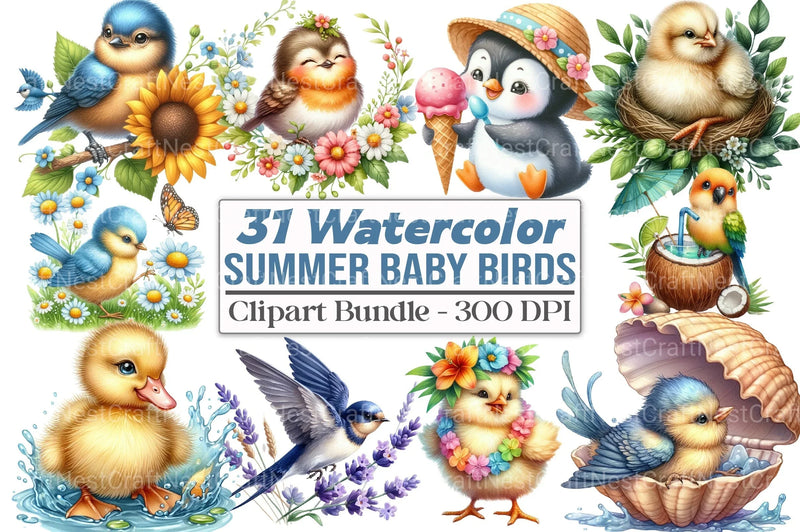 Summer Baby Birds Clipart Bundle 25 - CraftNest - Digital Crafting and Art