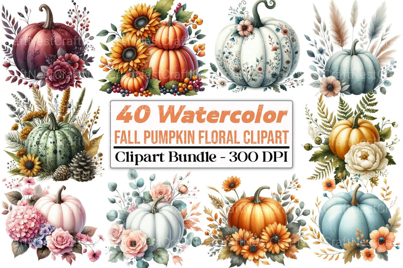 Fall Pumpkin Floral Clipart Bundle - CraftNest - Digital Crafting and Art