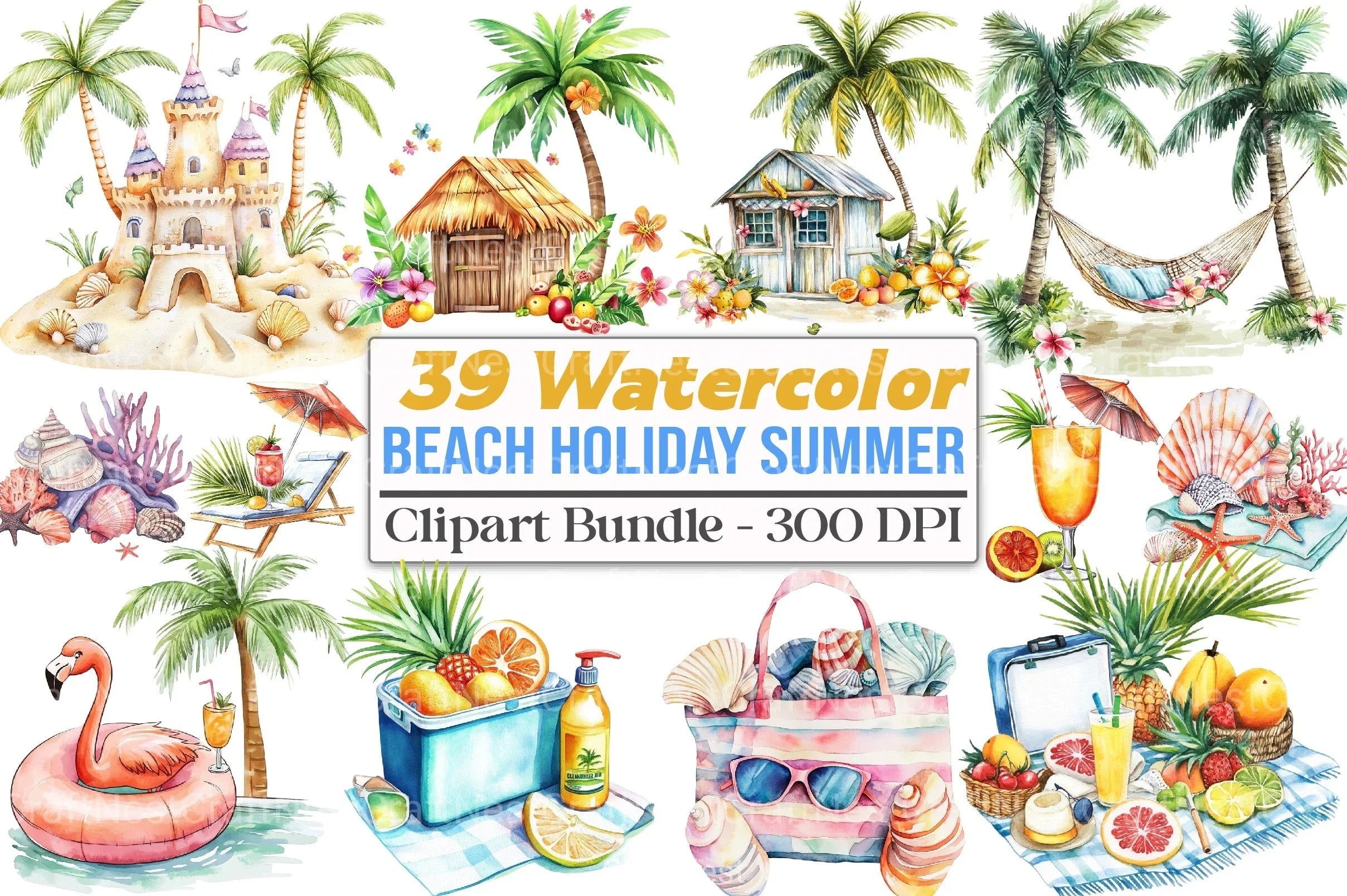 Beach Holiday Summer Clipart Bundle - CraftNest - Digital Crafting and Art