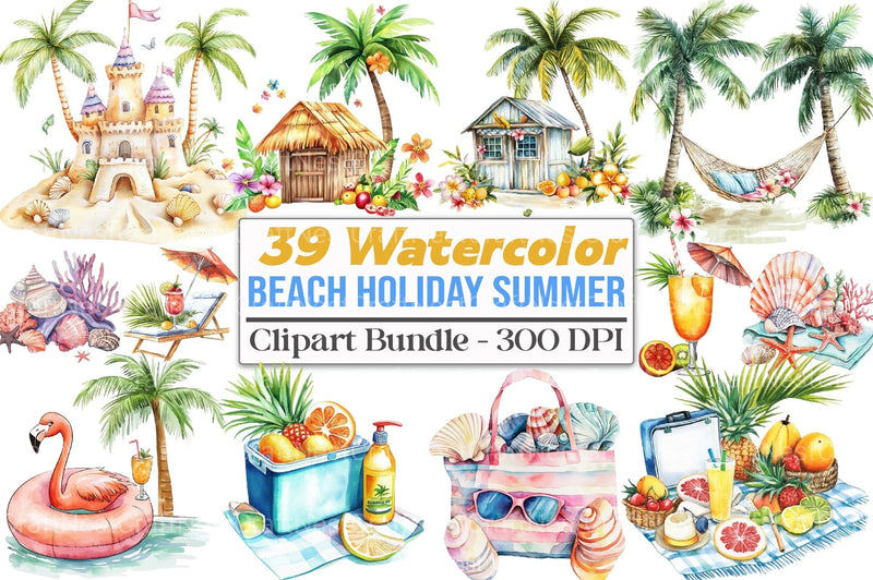 Beach Holiday Summer Clipart Bundle - CraftNest - Digital Crafting and Art
