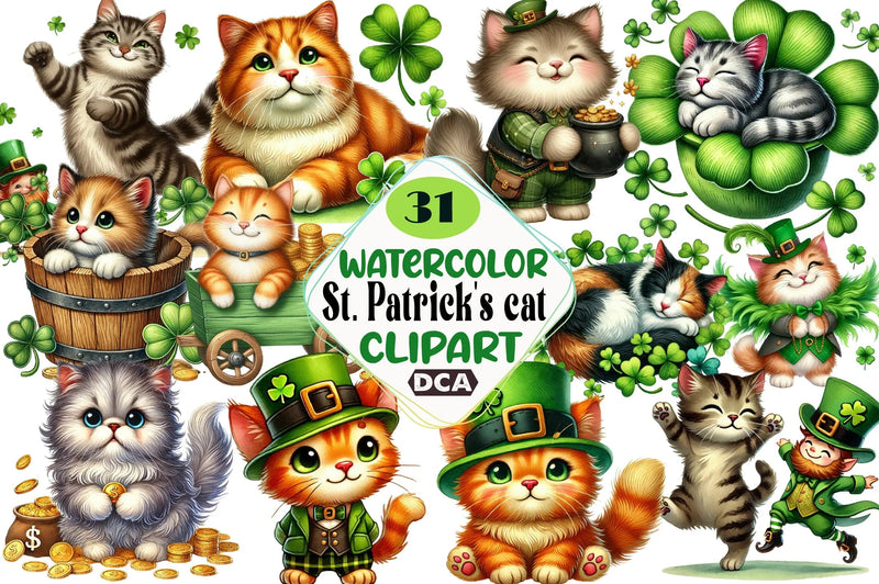 St. Patrick's Day Cat Clipart Bundle - CraftNest - Digital Crafting and Art