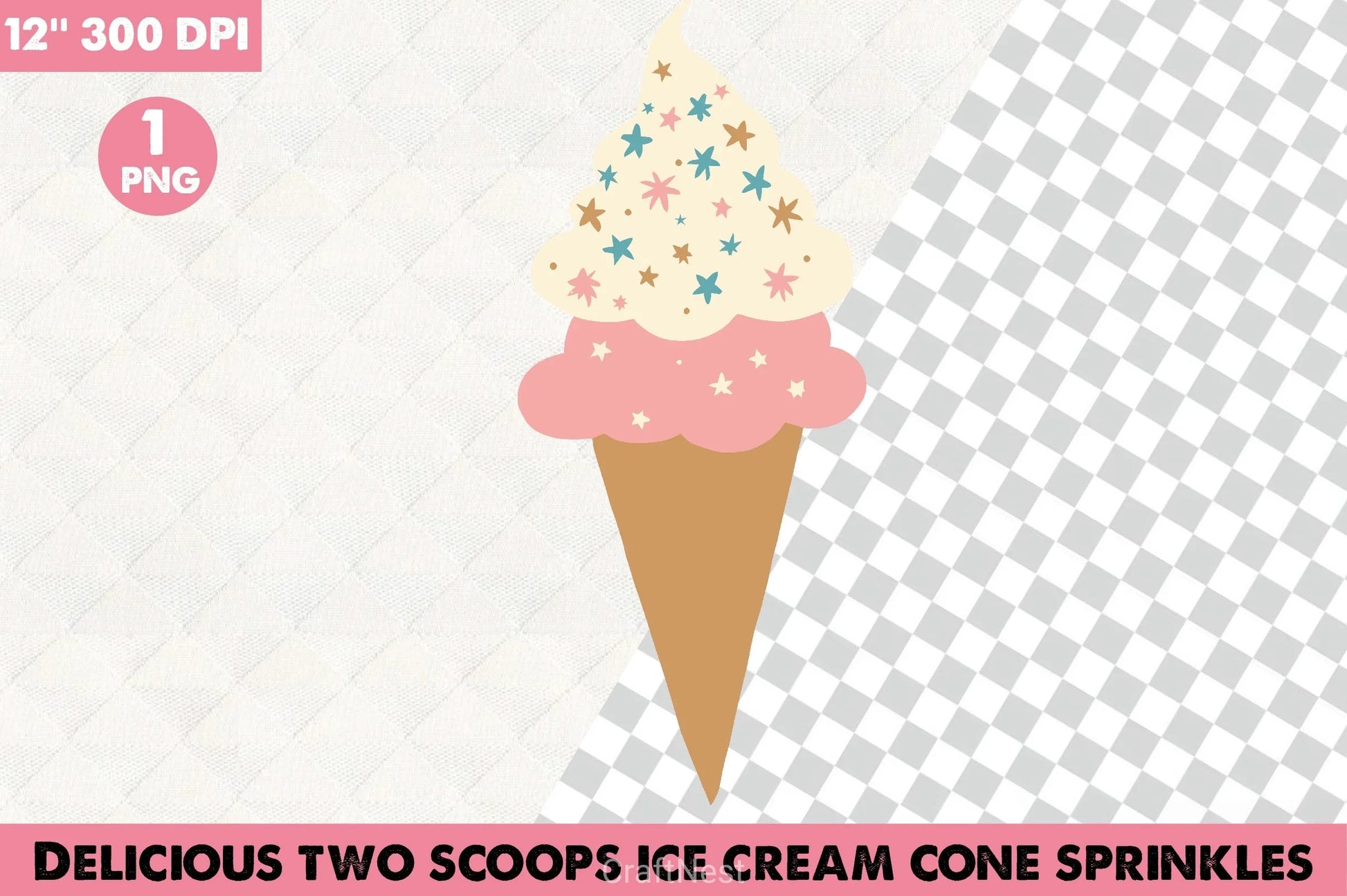 Two Scoops Ice Cream Cone Clipart Bundle - CraftNest - Digital Crafting and Art