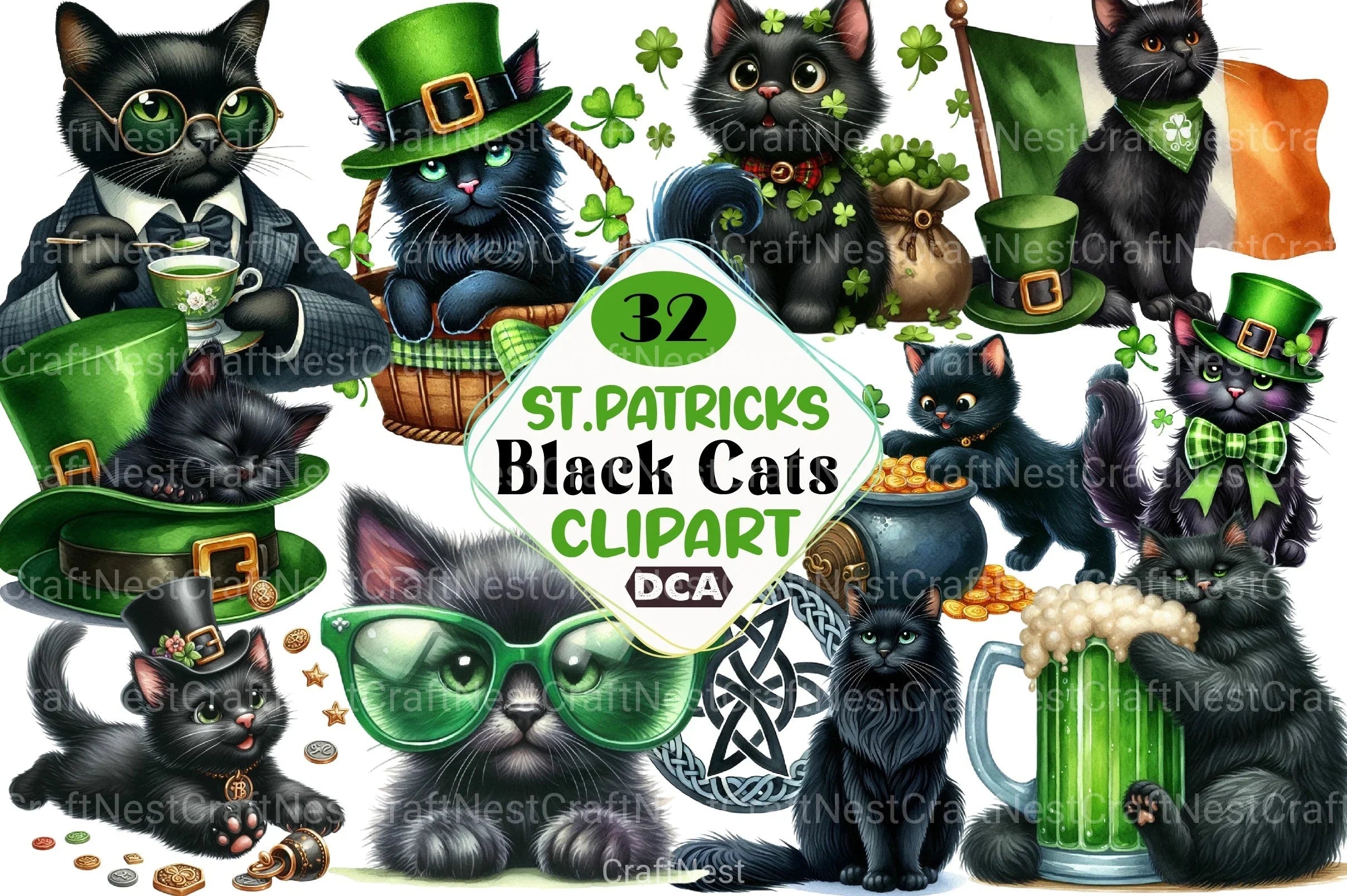 St. Patrick's Day Black Cats Clipart Bundle - CraftNest - Digital Crafting and Art