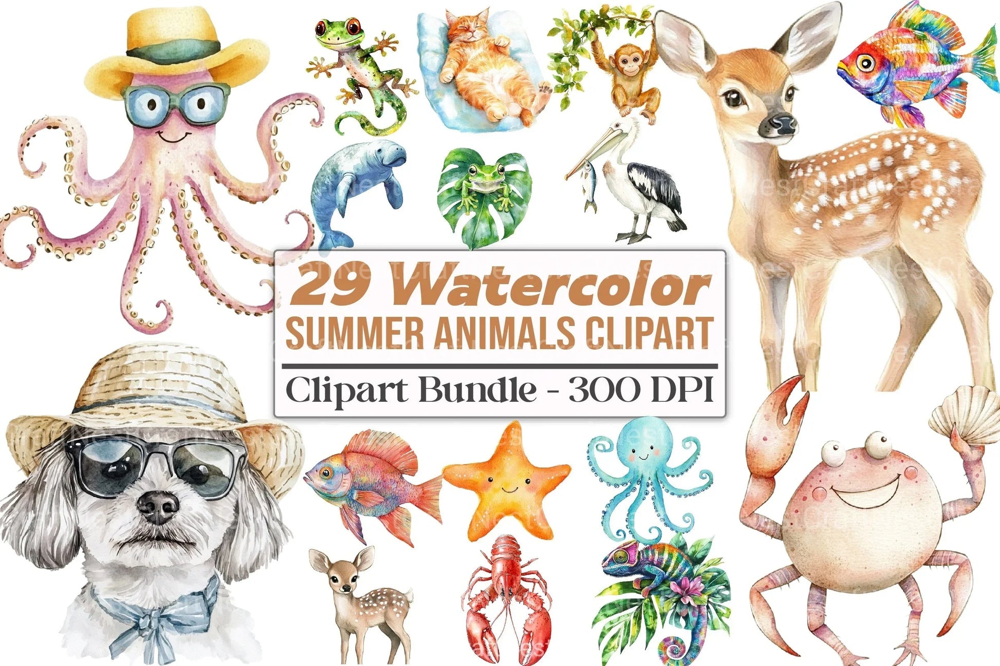 Summer Animals Clipart Bundle 99 - CraftNest - Digital Crafting and Art