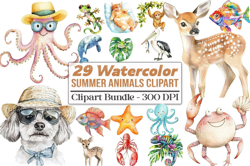 Summer Animals Clipart Bundle 99 - CraftNest - Digital Crafting and Art