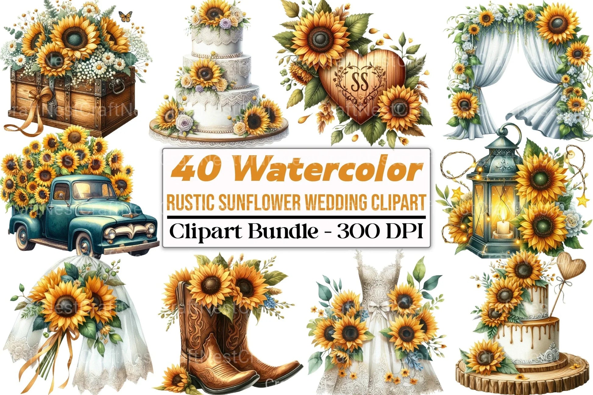 Rustic Sunflower Wedding Clipart Bundle - CraftNest - Digital Crafting and Art