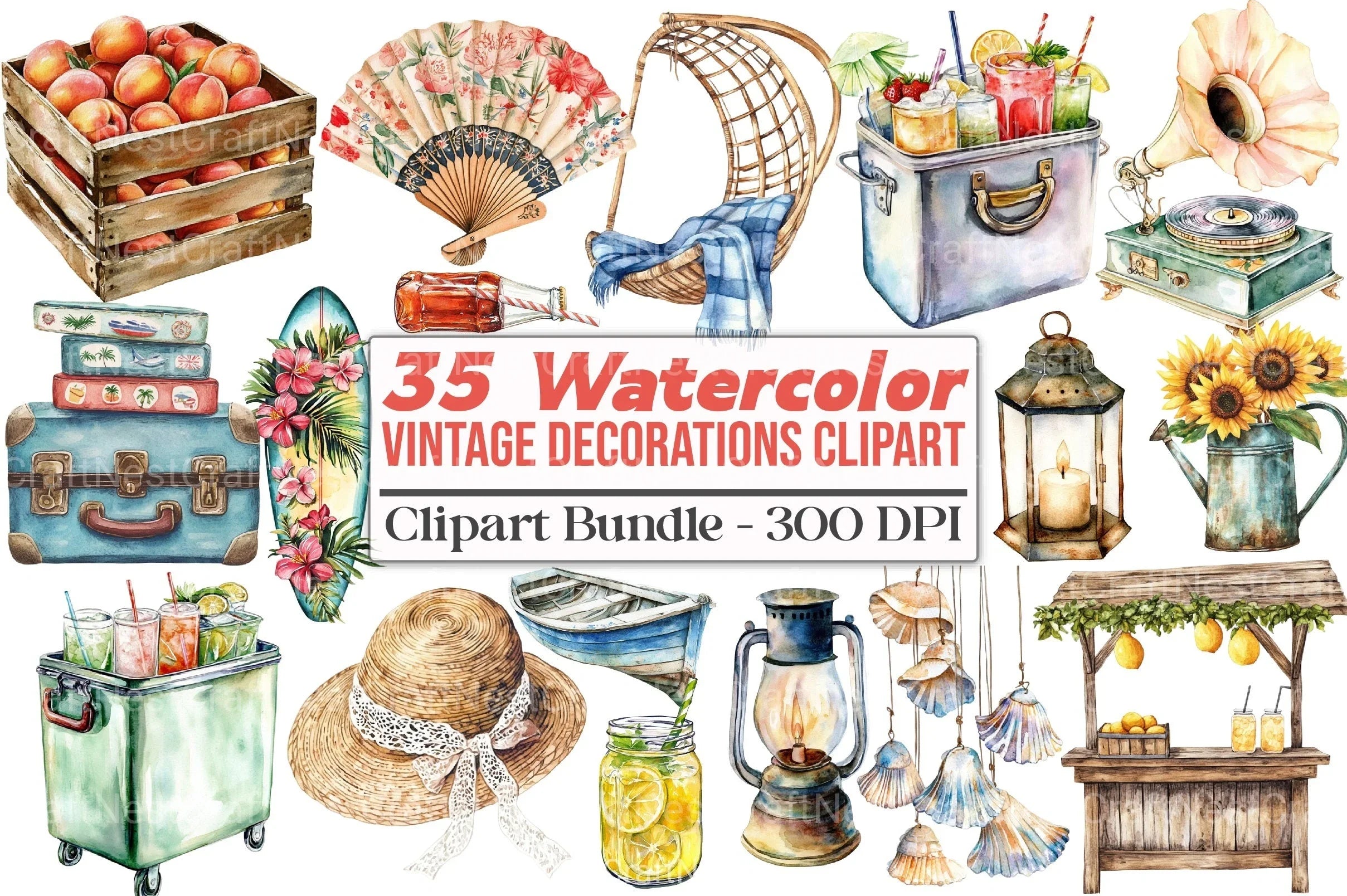Vintage Summer Decorations Clipart Bundle 99 - CraftNest - Digital Crafting and Art