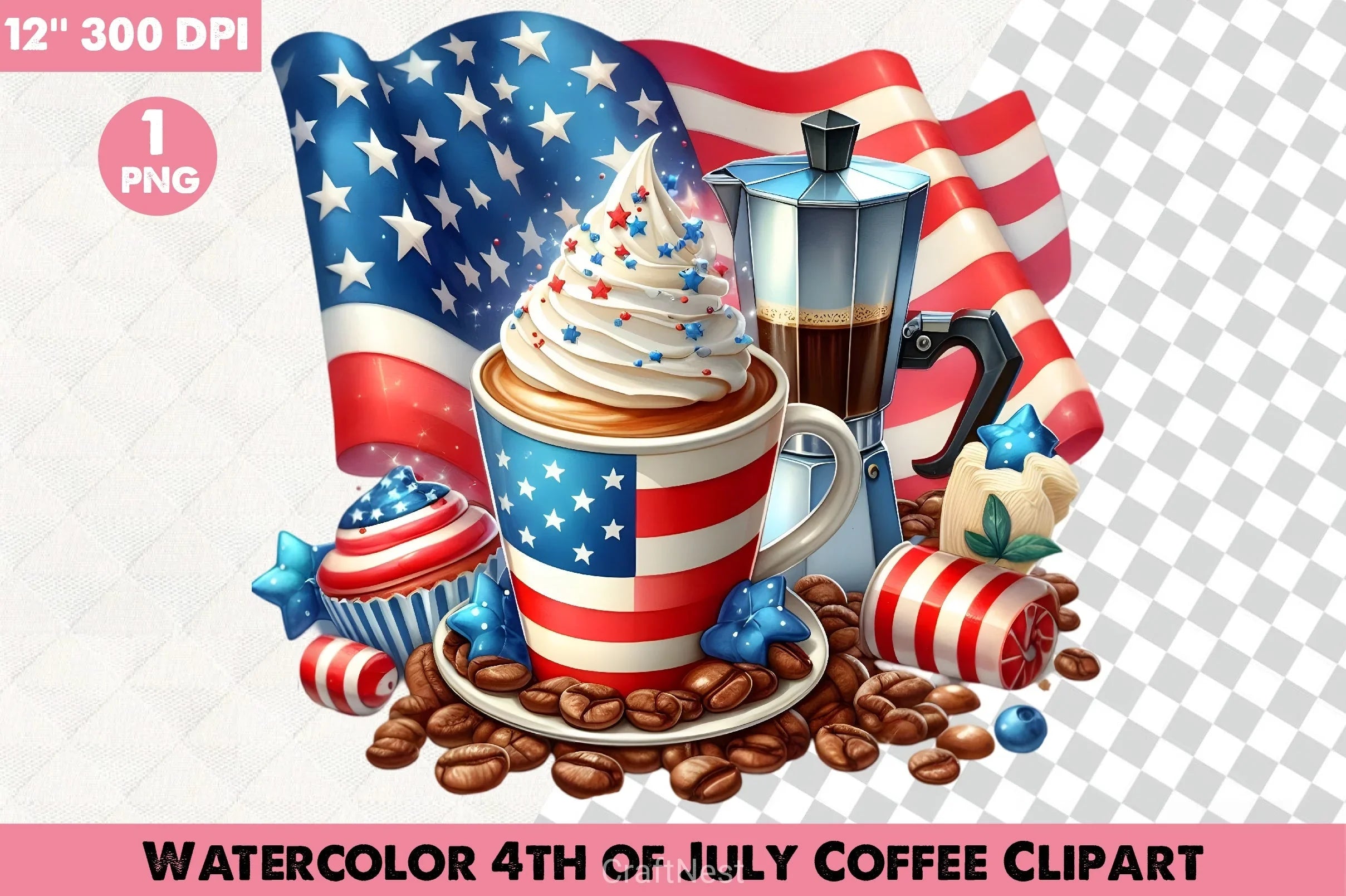 4th of July Coffee Clipart Bundle 1 - CraftNest - Digital Crafting and Art