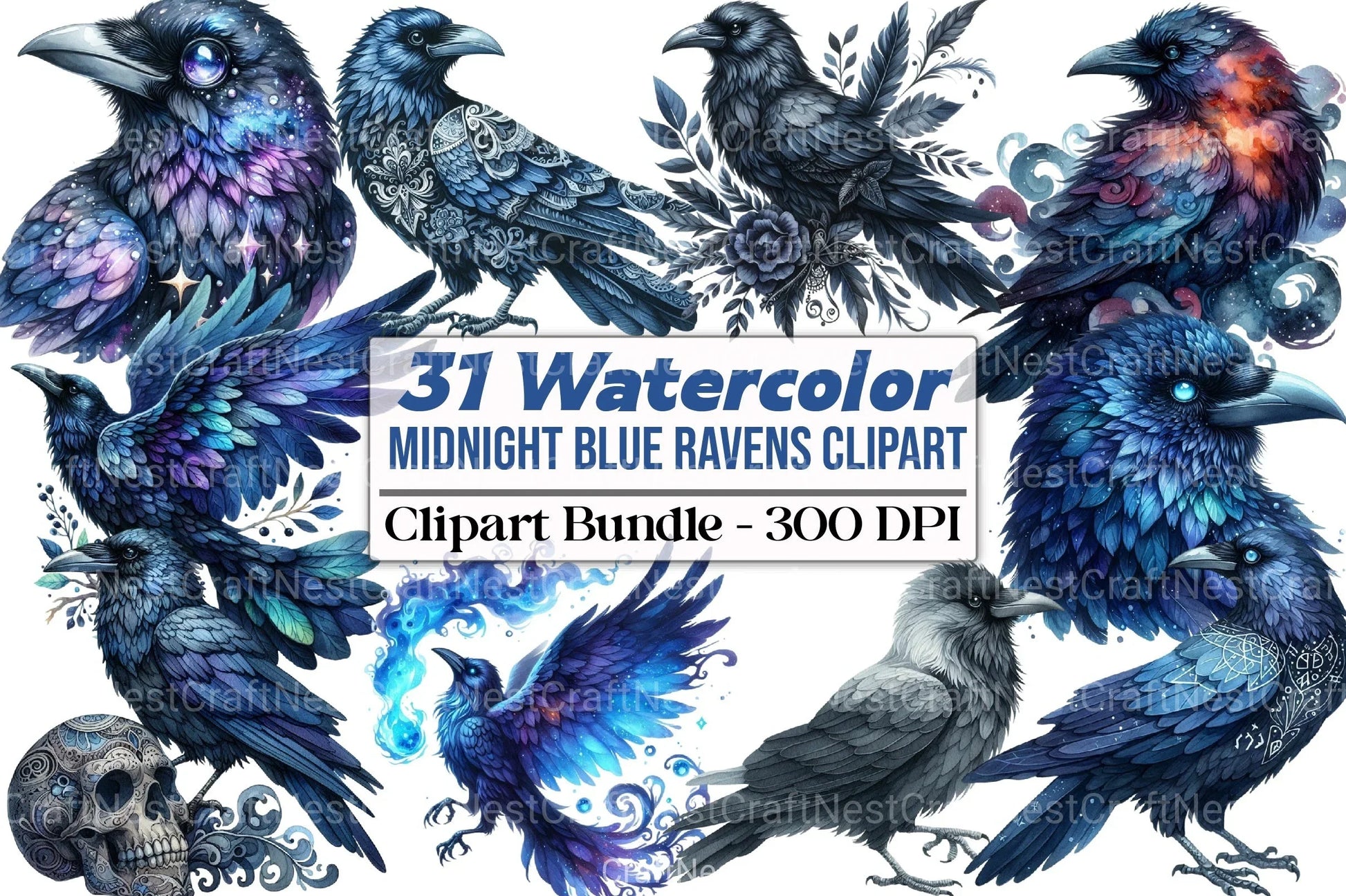 Midnight Blue Ravens Clipart Bundle - CraftNest - Digital Crafting and Art