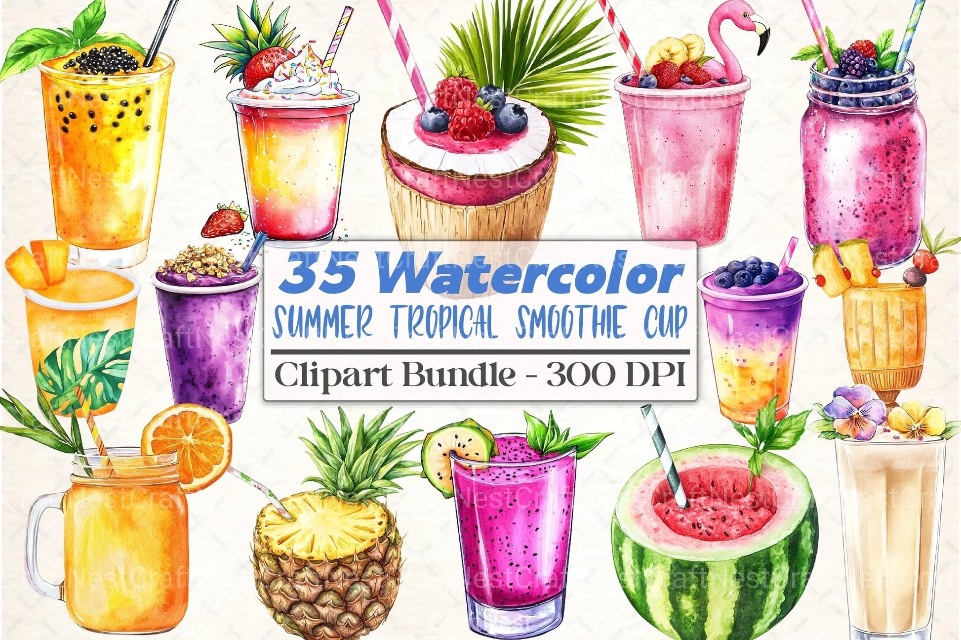 Summer Tropical Smoothie Cup Clipart Bundle 78 - CraftNest - Digital Crafting and Art