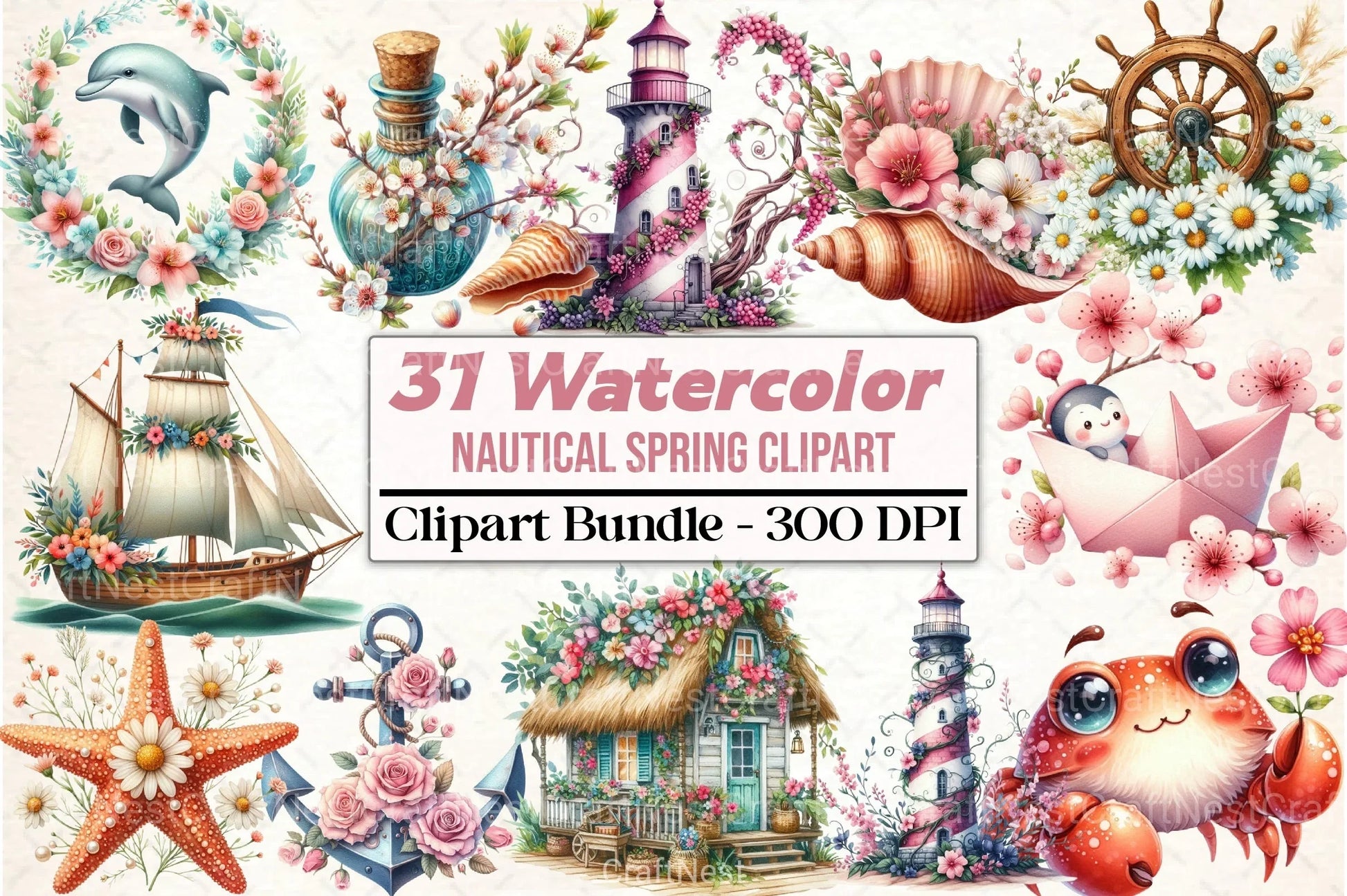 Nautical Spring Clipart Bundle - CraftNest - Digital Crafting and Art