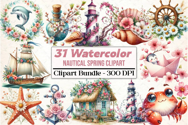Nautical Spring Clipart Bundle - CraftNest - Digital Crafting and Art