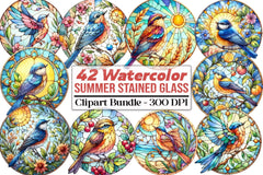 Stained Glass Summer Bird Clipart Bundle - CraftNest - Digital Crafting and Art