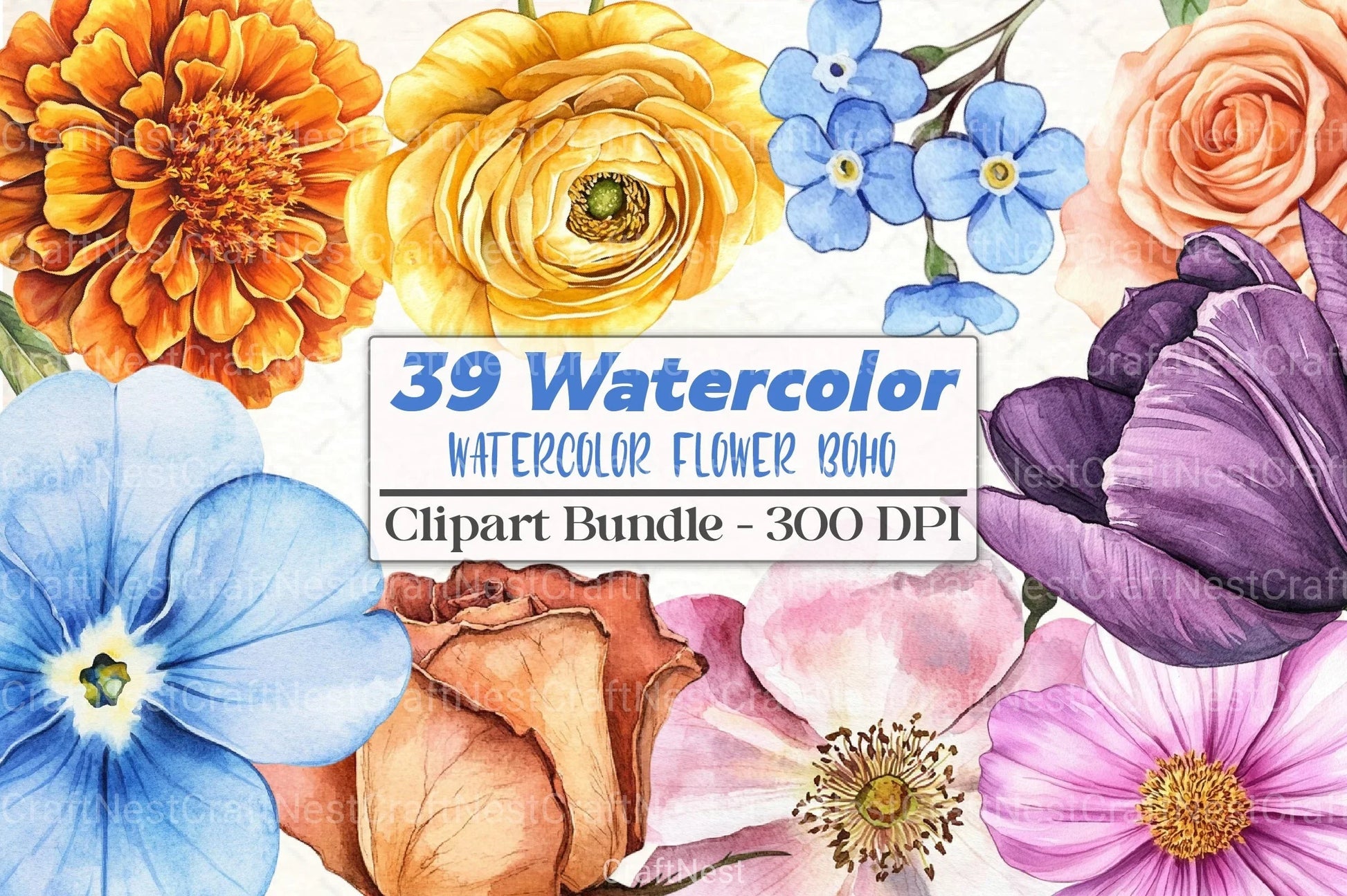 Boho Flower Clipart Bundle - CraftNest - Digital Crafting and Art