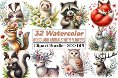 Woodland Animals with Flowers Clipart Bundle - CraftNest - Digital Crafting and Art