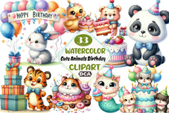Cute Animals Birthday Clipart Bundle - CraftNest - Digital Crafting and Art
