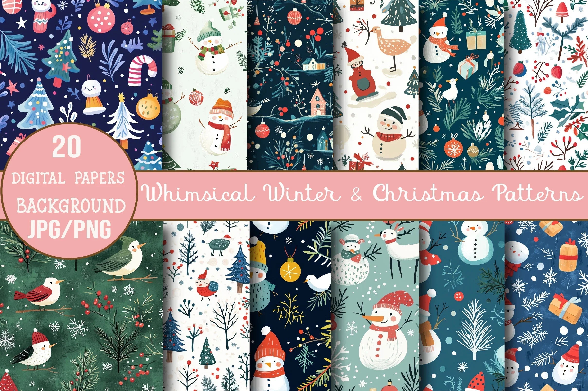Whimsical Winter & Christmas Patterns Clipart Bundle - CraftNest - Digital Crafting and Art