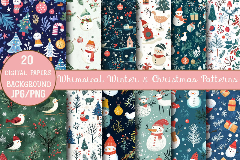 Whimsical Winter & Christmas Patterns Clipart Bundle - CraftNest - Digital Crafting and Art