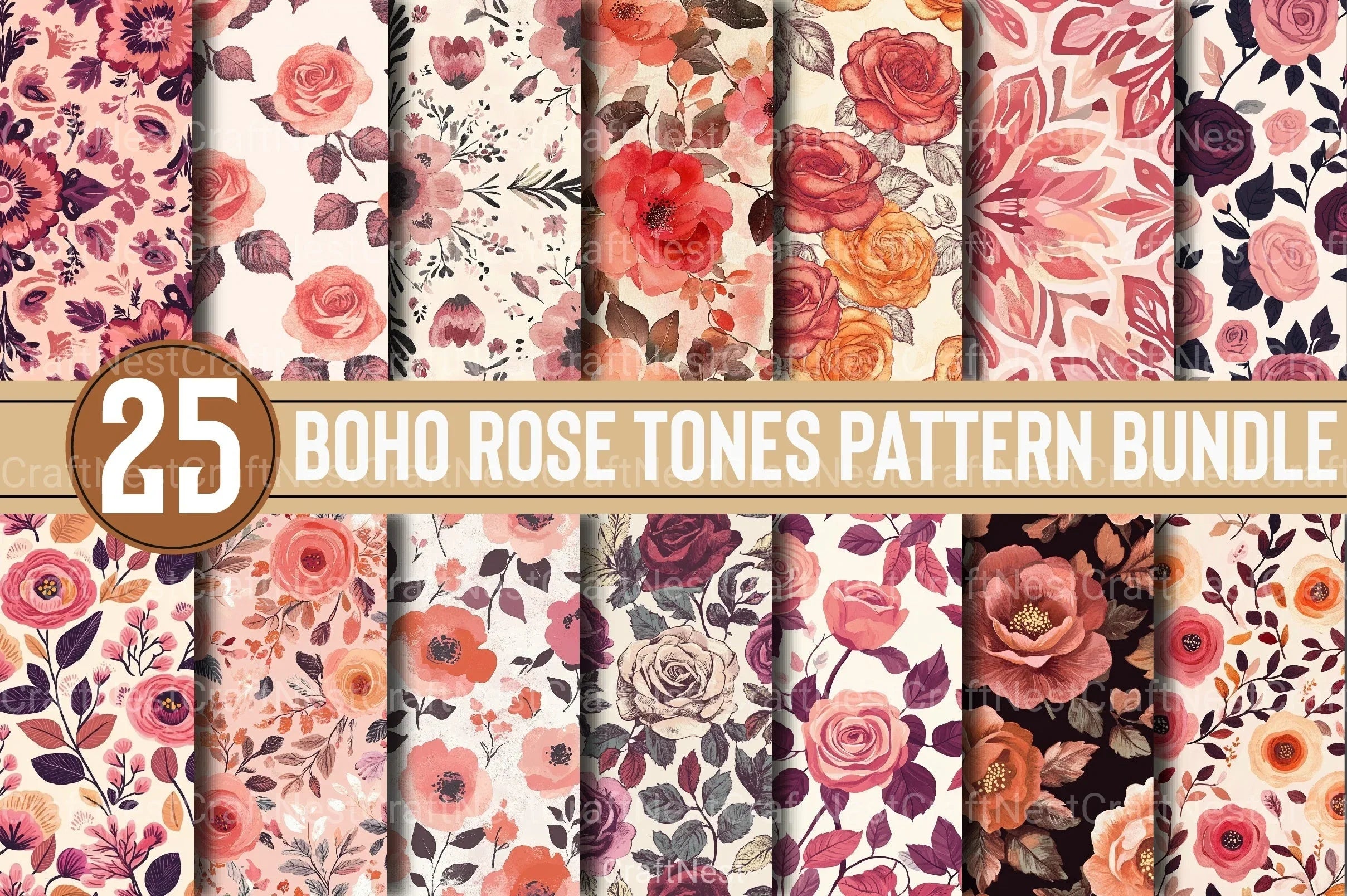 Boho Rose Tones Pattern Clipart Bundle - CraftNest - Digital Crafting and Art
