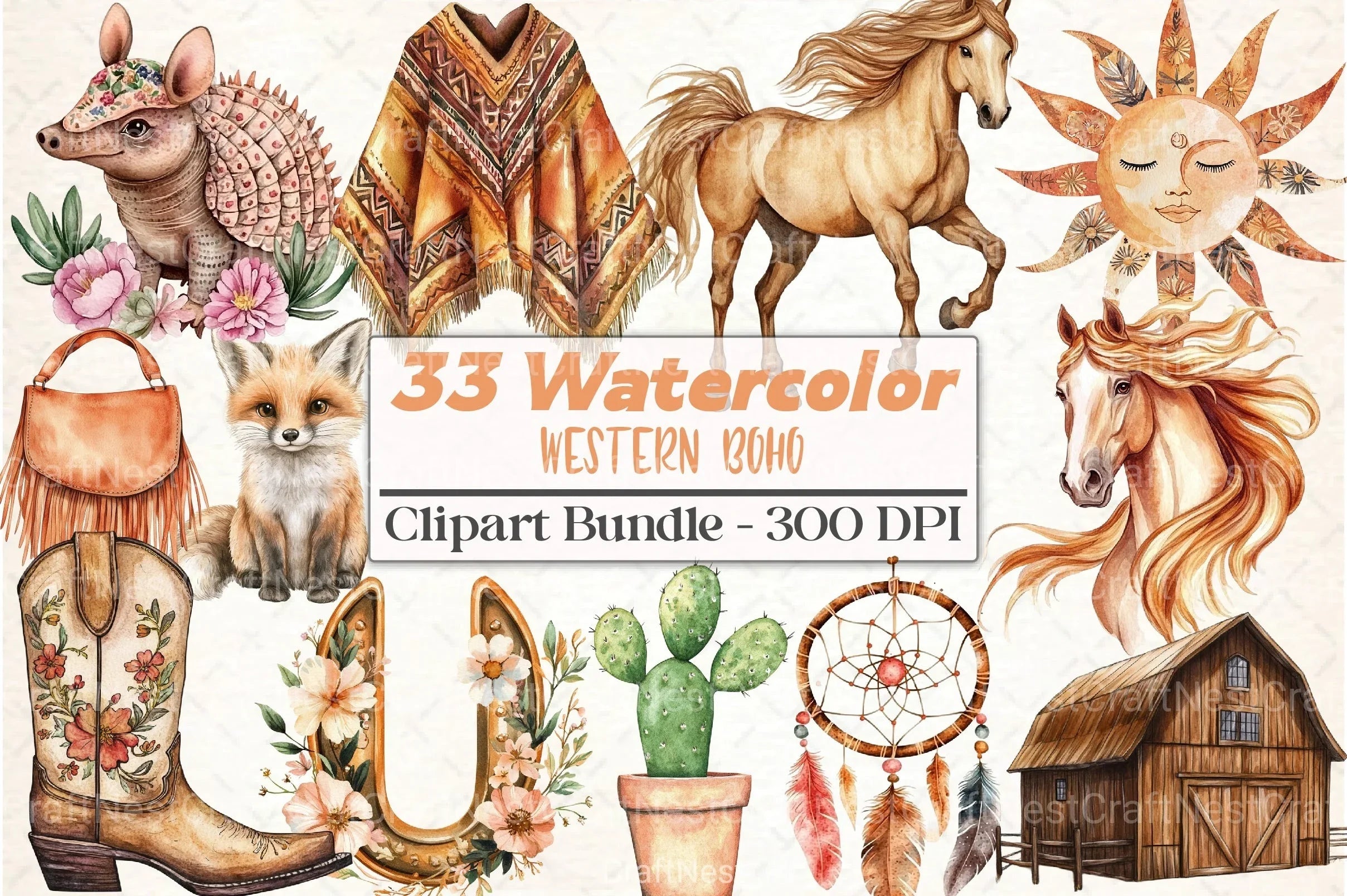 Western Boho Clipart Bundle - CraftNest - Digital Crafting and Art