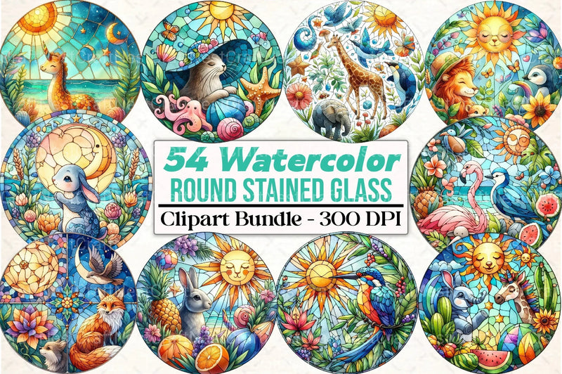 Round Stained Glass Animals Summer Clipart Bundle - CraftNest - Digital Crafting and Art