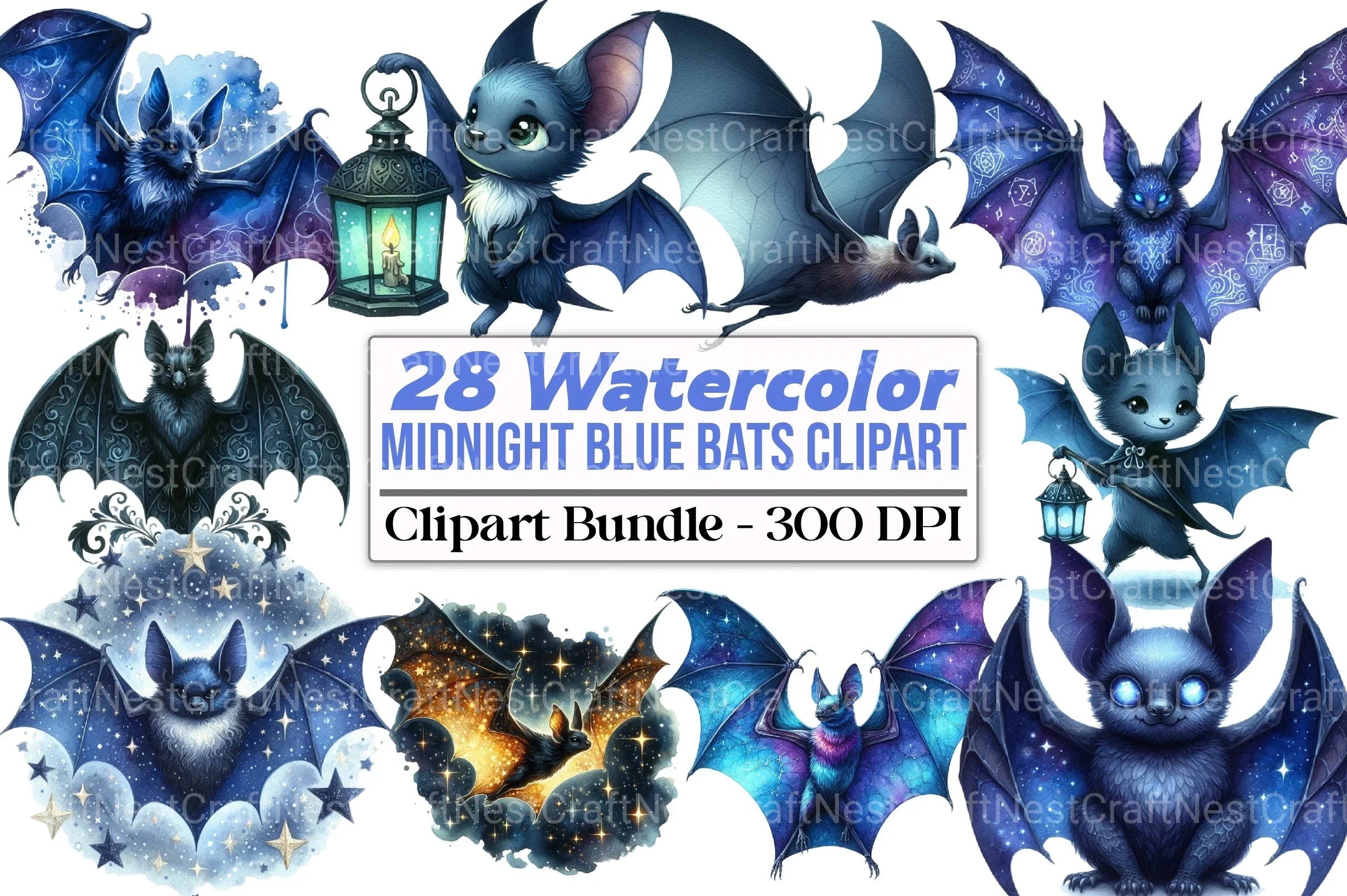 Midnight Blue Bats Clipart Bundle - CraftNest - Digital Crafting and Art