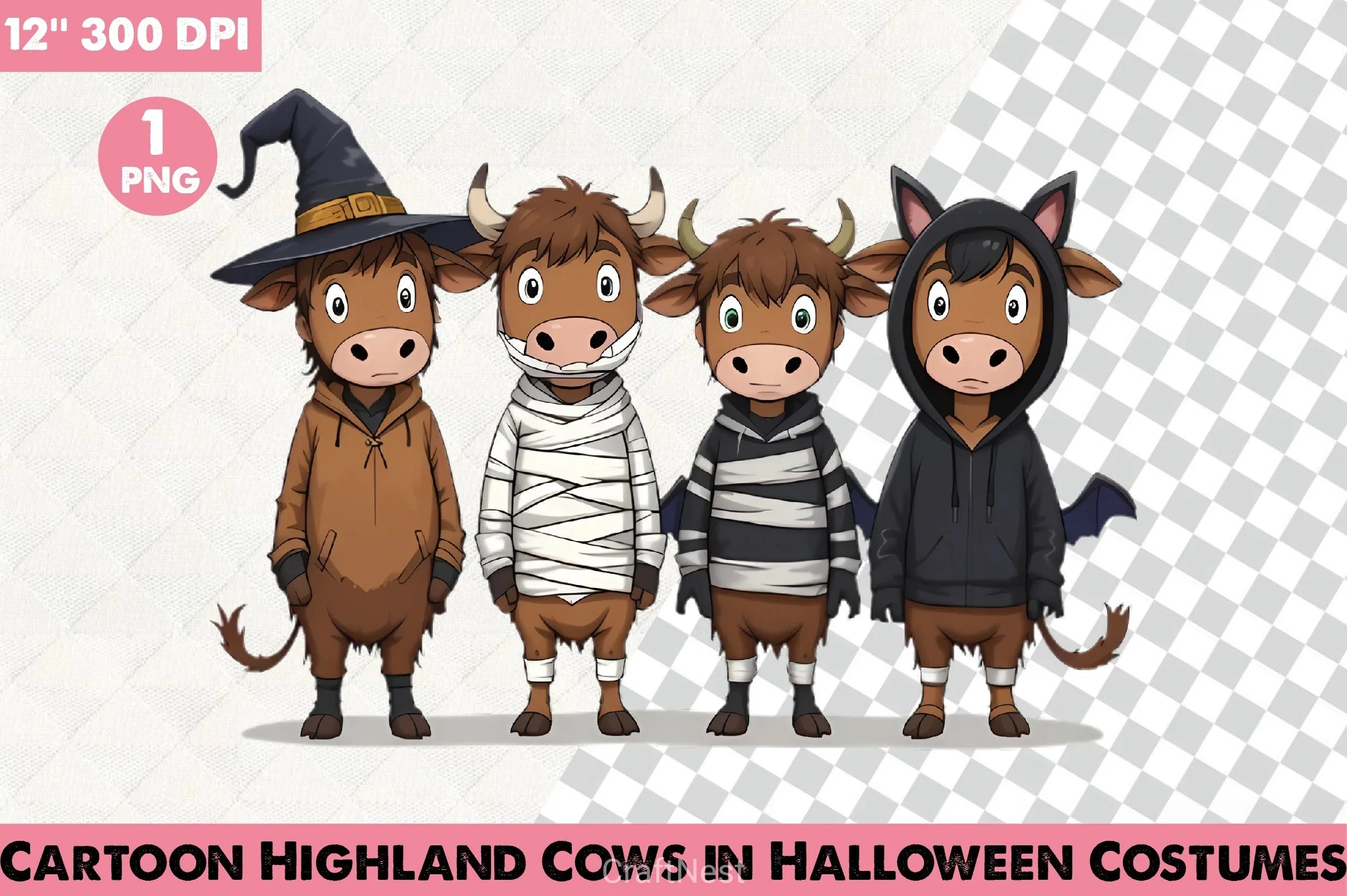 Cartoon Highland Cows Halloween Clipart Bundle - CraftNest - Digital Crafting and Art