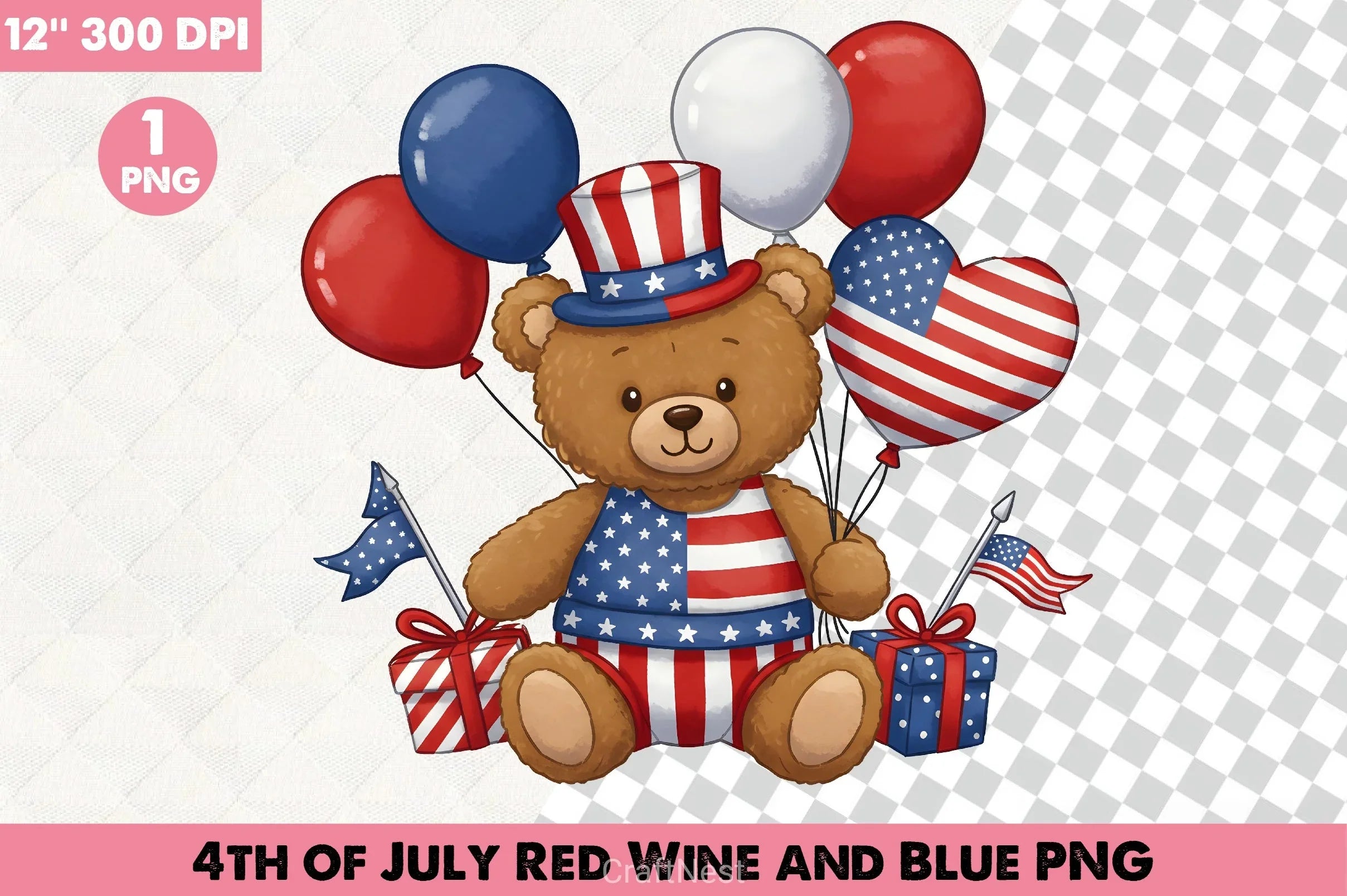 4th July Teddy Bear Clipart Bundle - CraftNest - Digital Crafting and Art