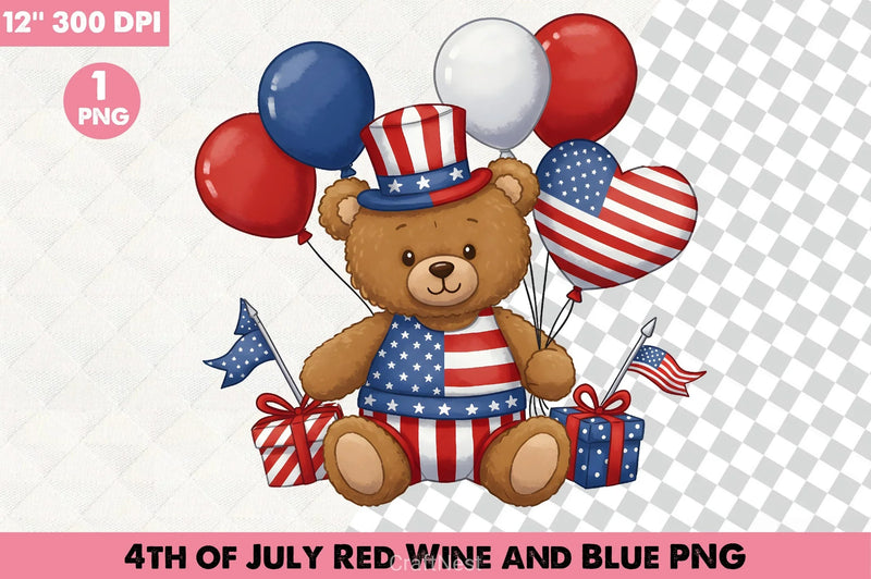 4th July Teddy Bear Clipart Bundle - CraftNest - Digital Crafting and Art