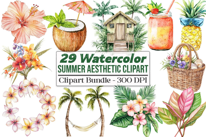 Tropical Summer Aesthetic Clipart Bundle 2 - CraftNest - Digital Crafting and Art