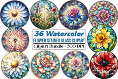 Round Flower Stained Glass Clipart Bundle - CraftNest - Digital Crafting and Art