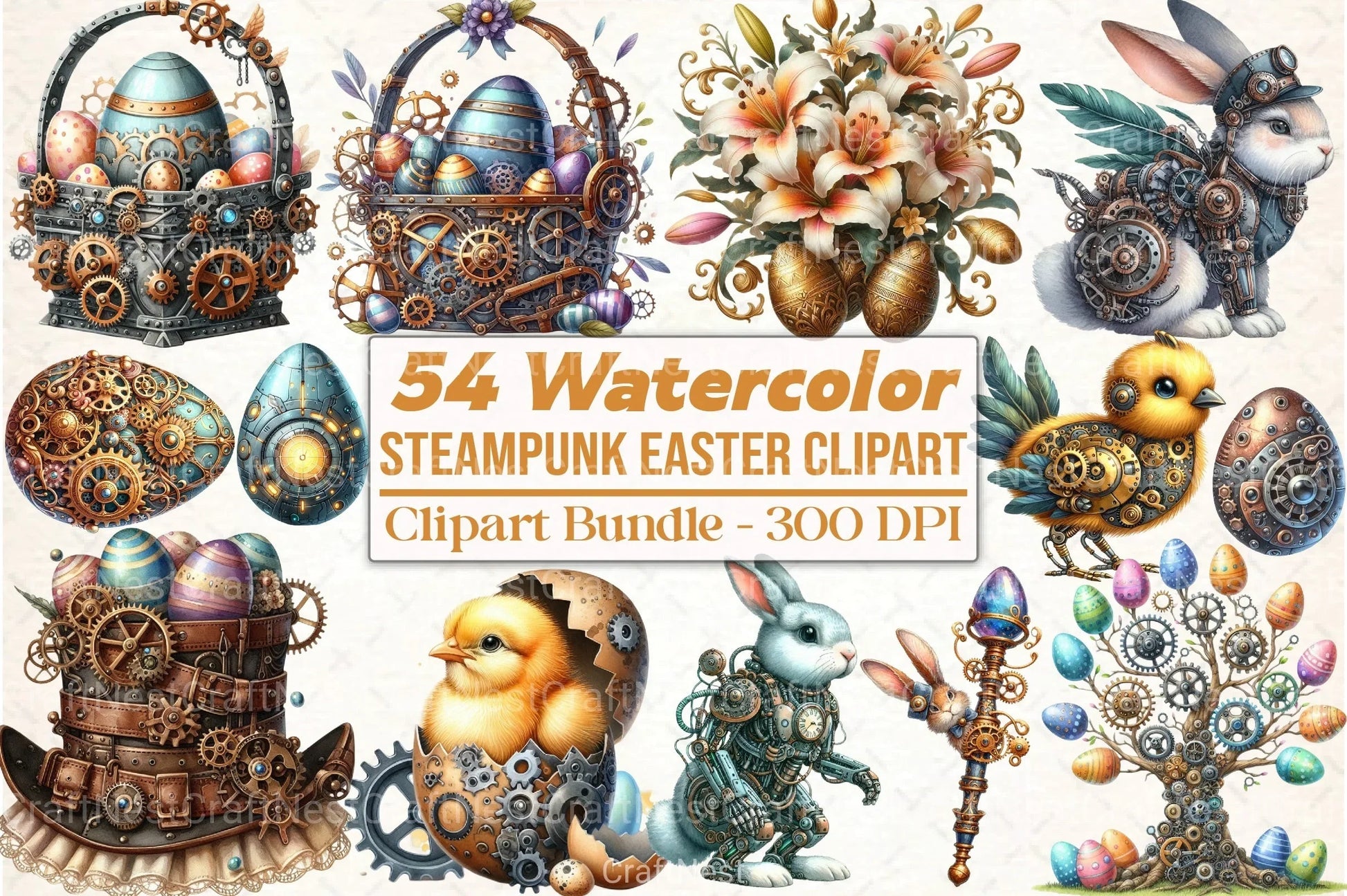 Steampunk Easter Clipart Bundle 99 - CraftNest - Digital Crafting and Art