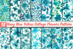 Navy Blue Yellow Cottage Flowers Pattern Clipart Bundle - CraftNest - Digital Crafting and Art