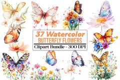 Butterfly Flowers Clipart Bundle 66 - CraftNest - Digital Crafting and Art