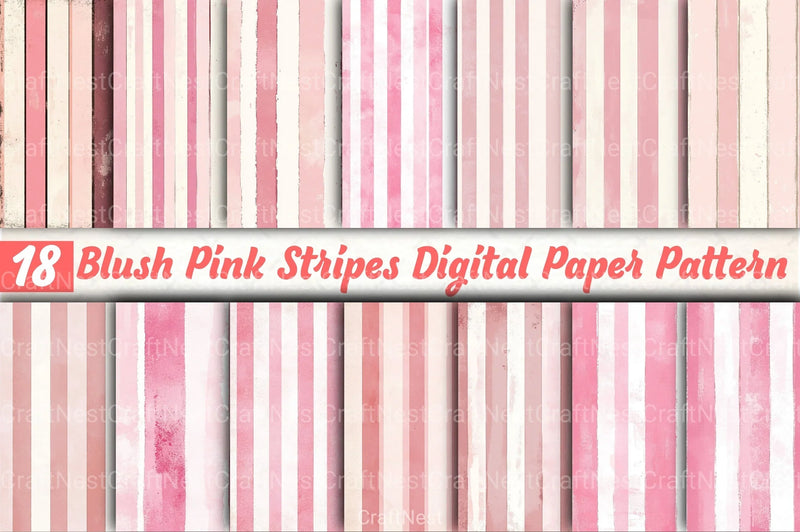 Blush Pink Stripes Pattern Digital Paper - CraftNest - Digital Crafting and Art