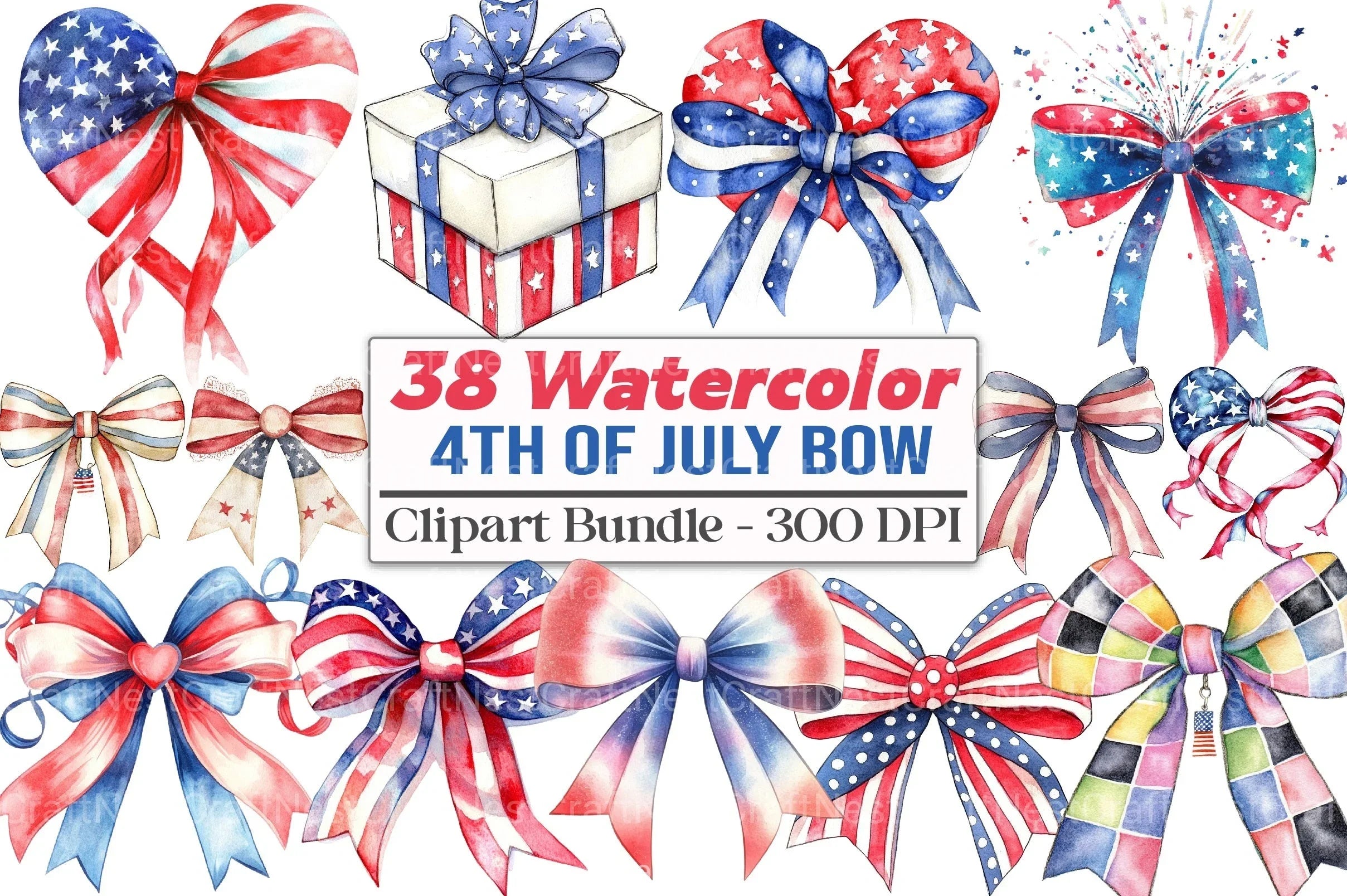4th of July Bow Clipart Bundle 1 - CraftNest - Digital Crafting and Art